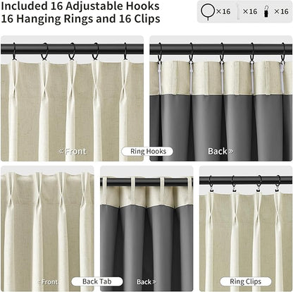 Pinch Pleated 100% Blackout Linen Curtains 90 Inches Long 2 Panels Pinch Pleat - Image 3