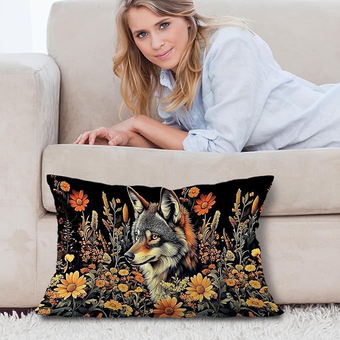 Moody Floral Wolf Pillow Covers 12x20, Dark Academia Room Decor, Dark - Image 5