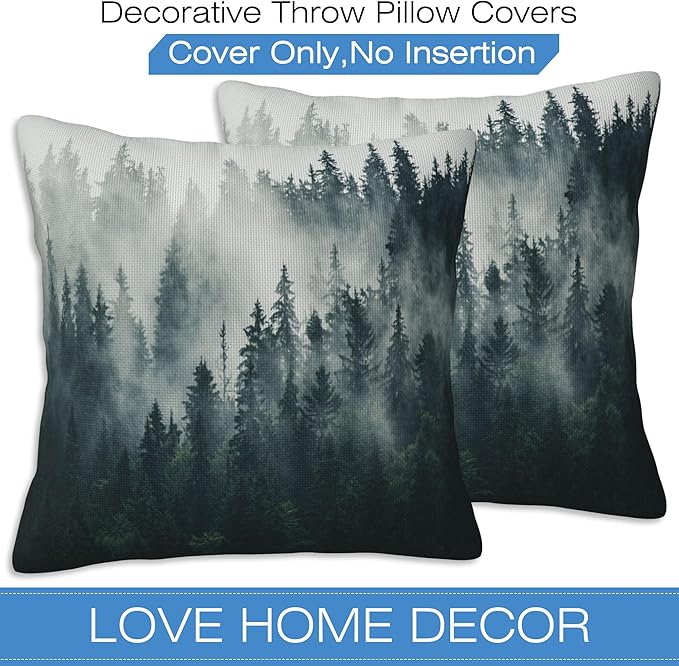 Misty Forest Throw Pillow Cover Case Foggy Forest Throw Pillows Set of 2 Super - Image 3