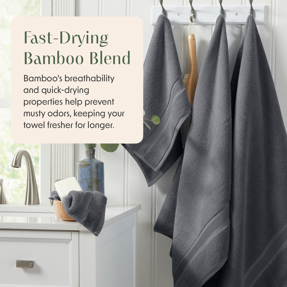 Springtree Home Luxury Bamboo Rayon Plush Bath Towel Set | 4-Pack | Grey