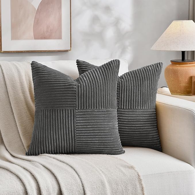 Fancy Homi 2 Packs Dark Gray Decorative Throw Pillow Covers 18x18 Inch - Image 7