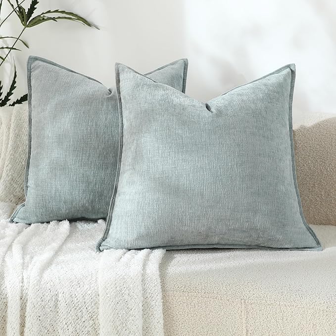 Stellhome Soft Decorative Chenille Pillow Covers 18x18 Inch Natural Aqua Haze by Stellhome