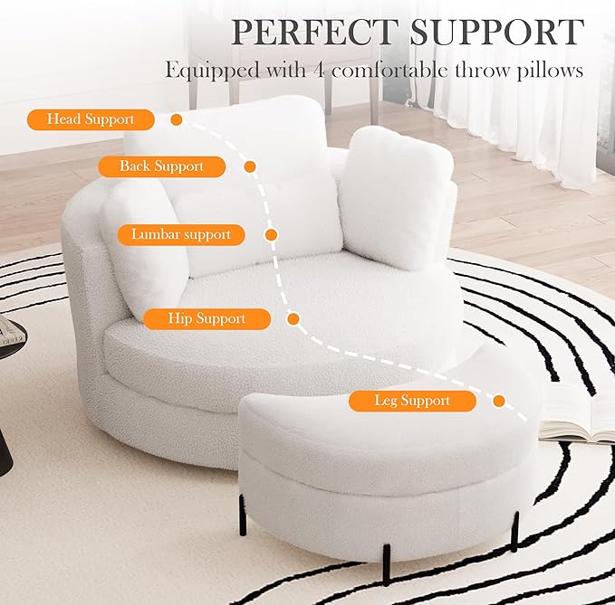 Aoiy & Wifon 50.2'' W Oversized Swivel Barrel Chair - Image 3