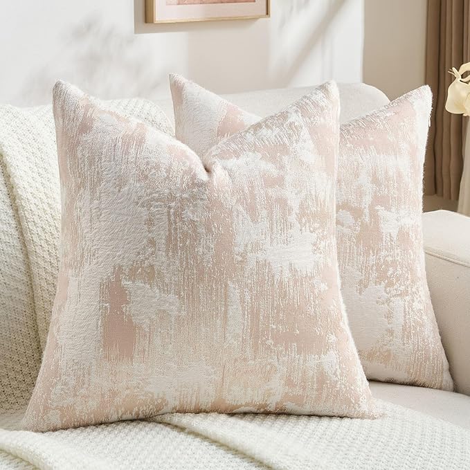 FUTEI Pink White Decorative Throw Pillow Covers 16x16 Inch Set of 2, Soft Faux by FUTEI