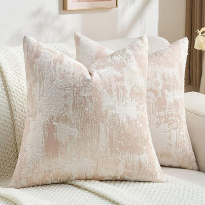 FUTEI Pink White Decorative Throw Pillow Covers 18x18 Inch Set of 2, Soft Faux by FUTEI