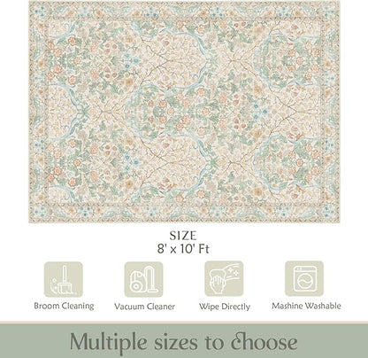MUJOO 8x10 Area Rugs, Floral Washable Rugs - Image 2