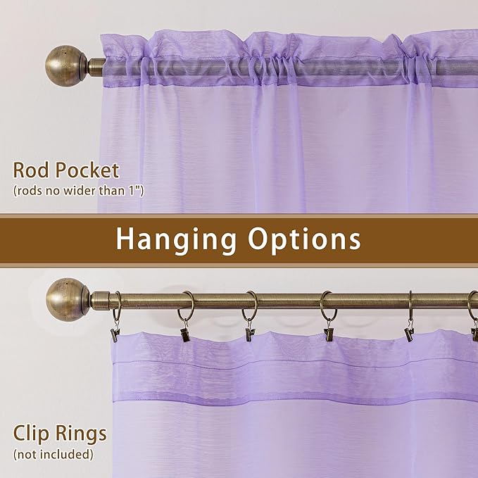 Purple Sheer Curtains 108 Inches Extra Long, Privacy Semi Sheer Curtains - Image 6