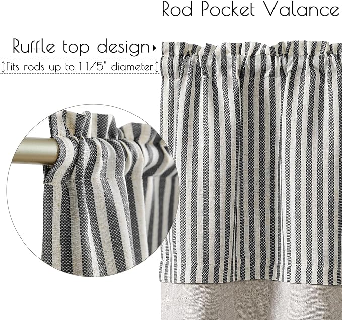 jinchan Linen Striped Valance for Windows 18 Inch Blackout Drapes for Small - Image 7