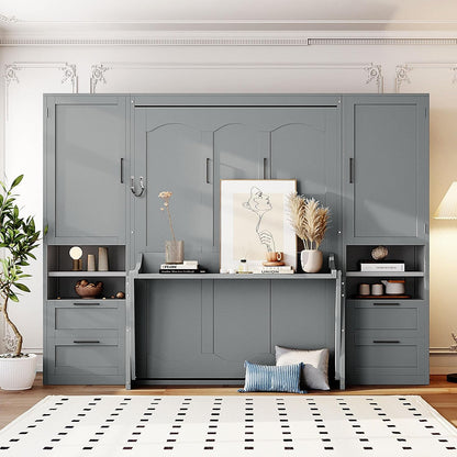 merax full size murphy bed with desk, closet, close-up detail