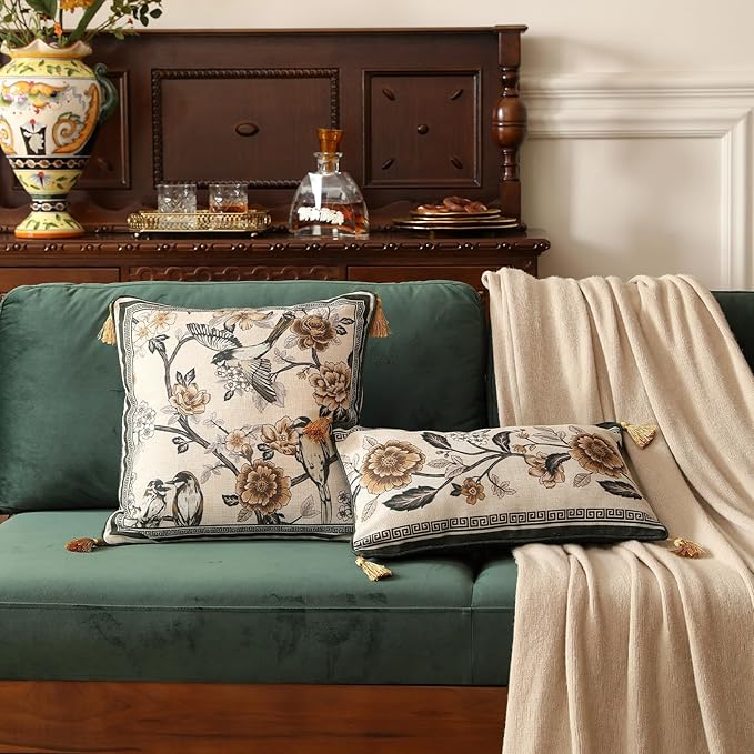ISAENNE Design Linen Chinoiserie Square Throw Pillow Covers 18"x18", Farmhouse - Image 4