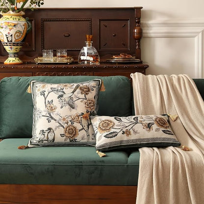 ISAENNE Design Linen Chinoiserie Square Throw Pillow Covers 18"x18", Farmhouse - Image 4
