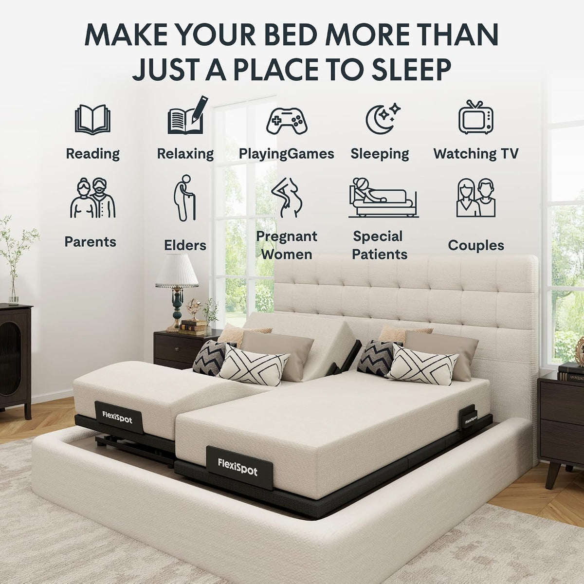 flexispot twin xl adjustable bed base with massage, side view