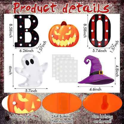 Ganeen Plastic Halloween Decoration LED Pumpkin Ghost Boo Light up Sign