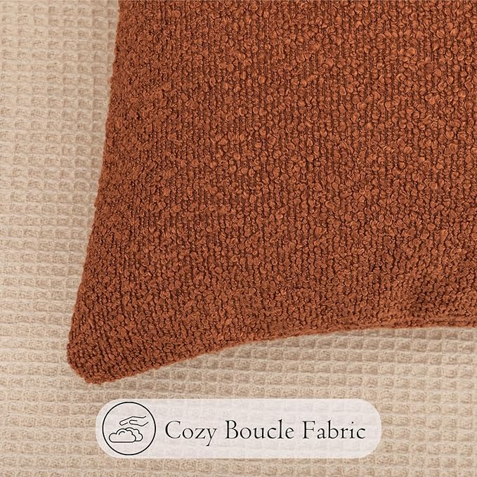 14x26 inch Boucle Lumbar Pillow Cover, Rust Woven Texture Neutral Long Pillow - Image 4