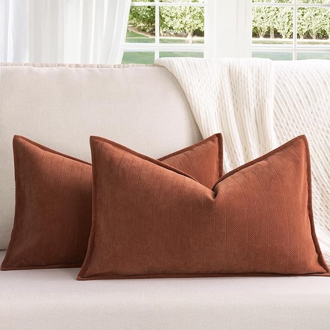 ZWJD Rust Throw Pillow Covers 12x20 Set of 2 Chenille Fall Pillow Covers by ZWJD