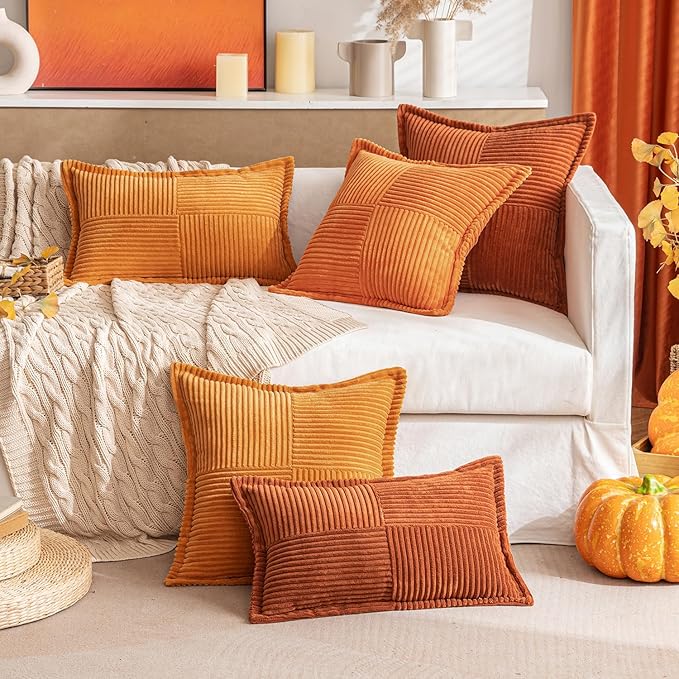MIULEE Rust Fall Corduroy Decorative Euro Sham Pillow Covers 24x24 Inch - Image 8