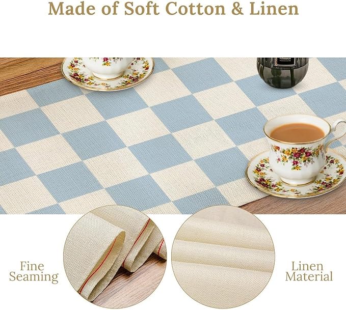 Checkered Table Runner, Retro 70s Blue Buffalo Check Table Runners - Image 4