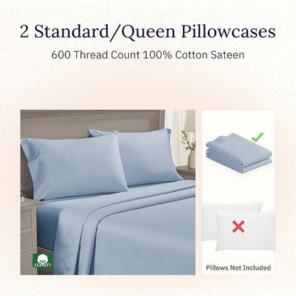 Luxuriously Soft Hotel Quality 600 Thread Count, 100% Cotton Set of 2 Cases - Image 3