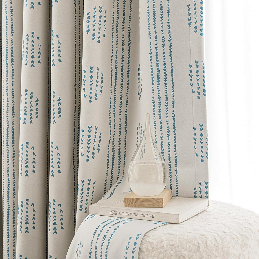 100% Blackout Blue Boho Curtains, 84 Inches, 2 Panels for Bedroom
