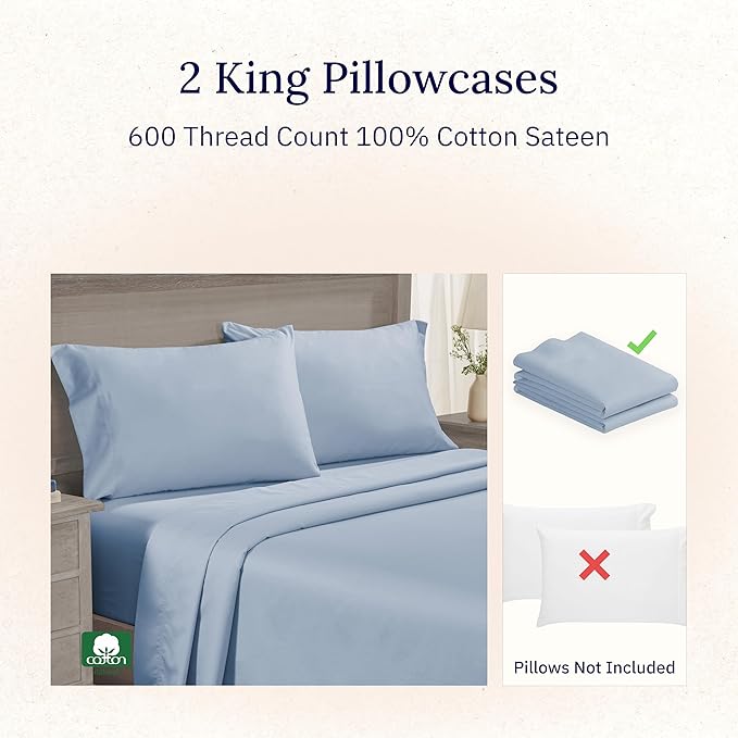 CALIFORNIA DESIGN DEN Luxuriously Soft Hotel Quality 600 Thread Count, 100% - Image 3
