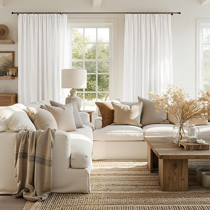 jinchan 108 Inch Curtains Linen Blend 2 Panel Set Semi Sheer White Curtains - Image 7