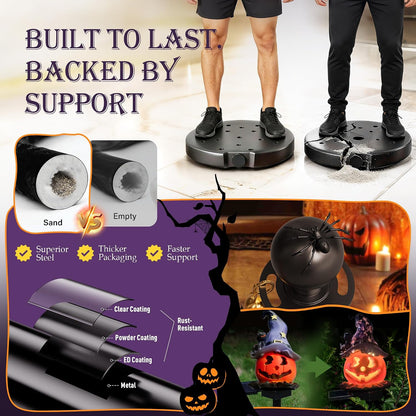 6 Pack Halloween Hat Pumpkin Head Black Stanchions and Velvet Ropes Set, Stainless Steel Crowd Control Barriers, 4Pcs Black Ropes and Poles for Party,Photobooth Accessories, Prom,Halloween Decorations