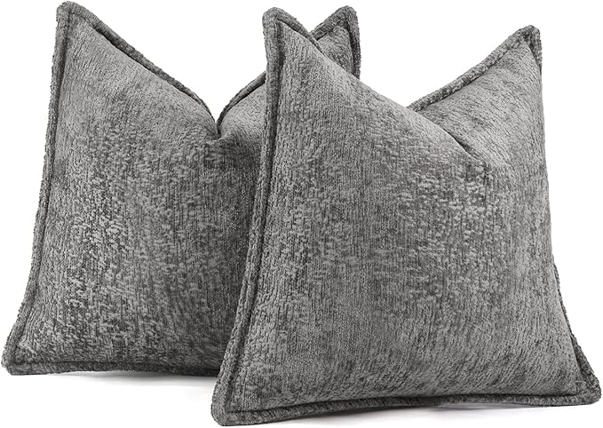 Pack of 2 Grey Euro Shams Pillow Covers 26x26 Cozy Soft Chenille Decorative - Image 5