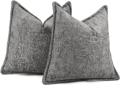Pack of 2 Grey Euro Shams Pillow Covers 26x26 Cozy Soft Chenille Decorative - Image 5