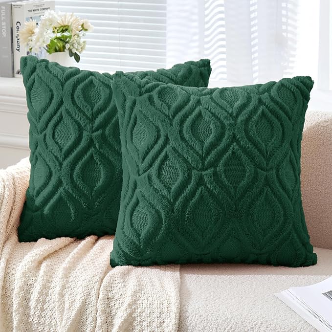 MIULEE Christmas Dark Green Throw Pillow Covers 18x18 Inch, Soft Winter Plush by MIULEE
