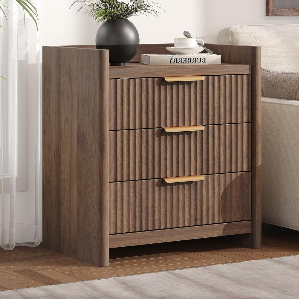 25.9" Fluted Nightstand with Charging Station, Large Bedside Table with ...