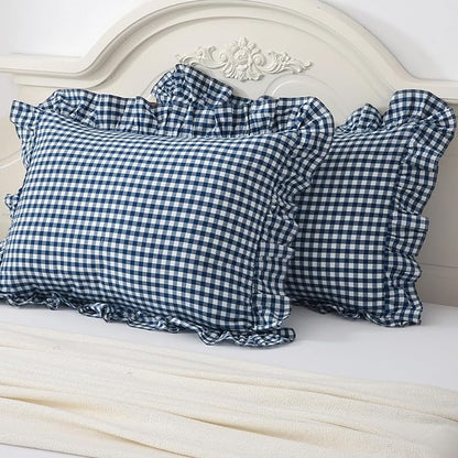 Navy Blue/White Plaid Pillow Shams Standard Size Set of 2, Shabby Checkered by Mywinlle