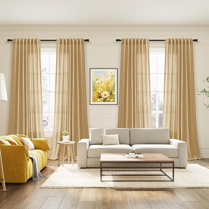 Extra Long Gold Yellow Linen Curtains 120 Inch - Image 7