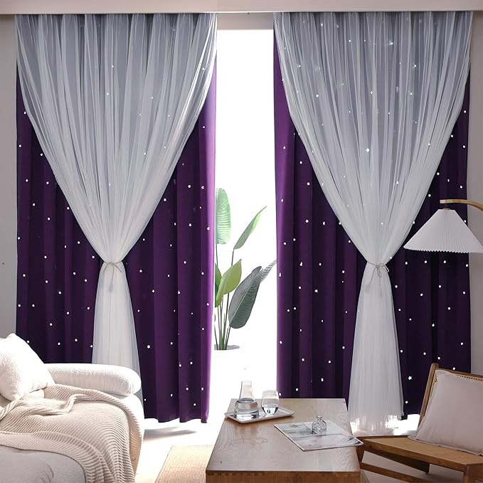 Kinryb Star Cutout Blackout 95 Inches Curtains Double Layer by Kinryb