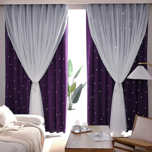 Kinryb Star Cutout Blackout 95 Inches Curtains Double Layer by Kinryb