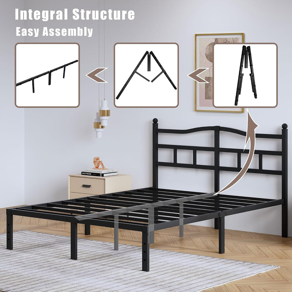 SHOANED 14 Inch Metal Bed Frame - Queen Size Heavy Duty Bedframe with Headboa...