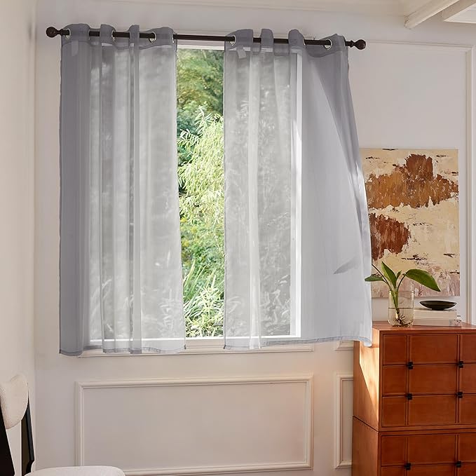 Foil Stripe Grey Sheer Curtains 72 inches Length 2 Panels by MISSTIAM
