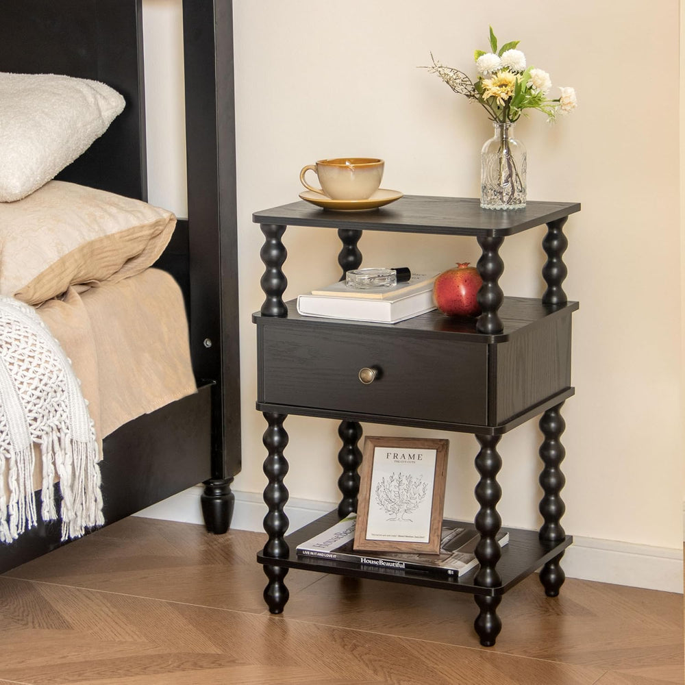 AWASEN Black Nightstand, Bed Side Table Bedroom with Drawer, End Table