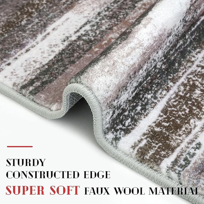 Modern Abstract Runner Rug 2x10, Dark Light Brown White Washable Long Kitchen - Image 4