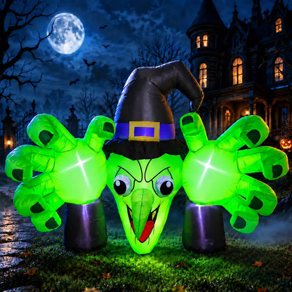 6FT Giant Halloween Inflatables Wicked Witch with Huge Grabbing Hands, LED Halloween Blow Ups Decorations, Creepy Inflatable Halloween Decorations Outdoor for Yard, Lawn, Garden, Porch and Party