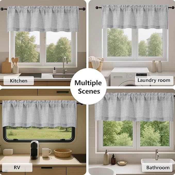 Gwine Gray Kitchen Curtains 24 Inch Length 2 Panels, Light Filtering Textured - Image 7