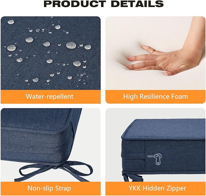 Sunbrella Square Corner Seat Cushions, 18.5" x 16" x 3", Indoor Outdoor Water - Image 5