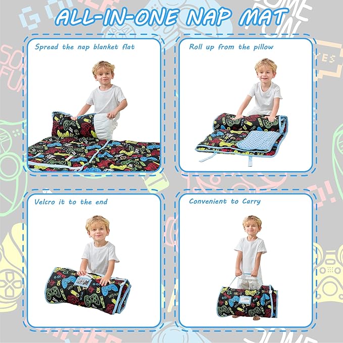 Toddler Nap Mat with Pillow and Blanket, Extra Large Rolled Napping Mats - Image 6