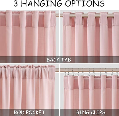 Nanspring Pink Linen Curtains 102 Inches Long Rod Pocket Back Tab Drapes 2 - Image 2