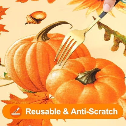 Smiry Plastic Thanksgiving Tablecloth, Sunflower & Pumpkin Wipeable Flannel - Image 5