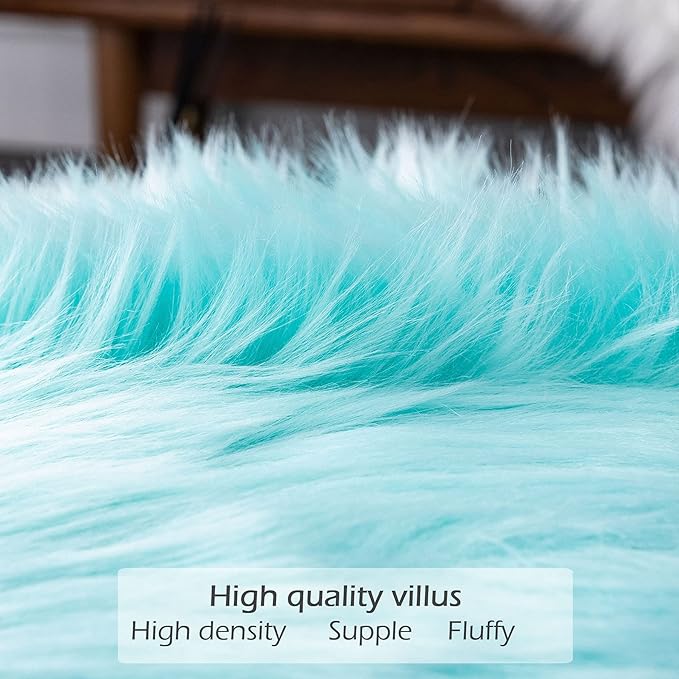 LIGICKY Set of 2 Decorative Teal Fluffy Lumbar Soft Turquoise Faux Fur Throw - Image 5