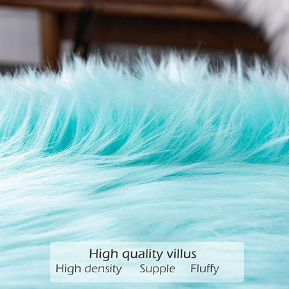 LIGICKY Set of 2 Turquoise Fluffy Pillows Luxury Series Soft Teal Faux Fur - Image 4