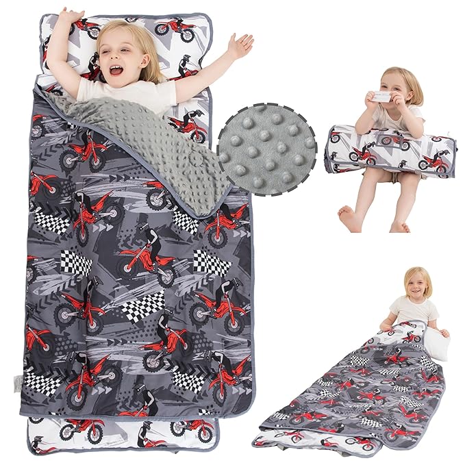 Viviland Toddler Nap Mat with Pillow and Minky Dot Blanket, Rolled Large by VIVILAND