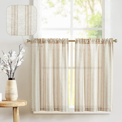 jinchan Linen Kitchen Curtains Striped Tier Curtains 36 Inch Farmhouse Small by JINCHAN