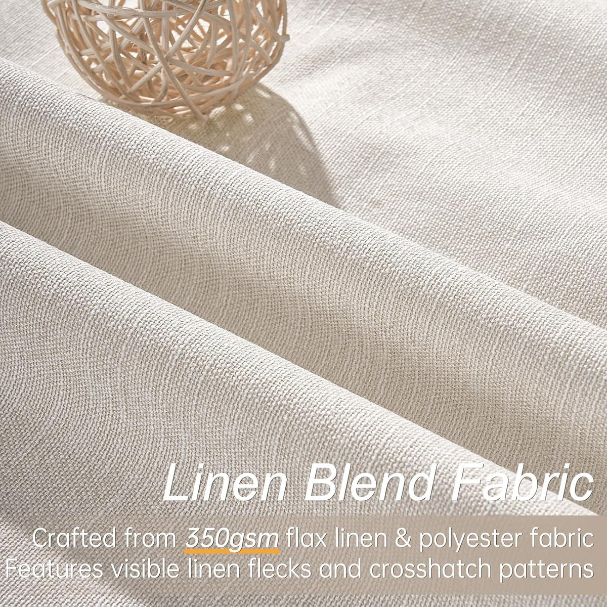 topfinel cream linen blackout curtains 84 inch long, close-up detail