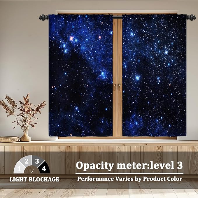 Renaiss 53 x 63 Inch Universe Starry Sky Kitchen Curtains Night Blue Galaxy - Image 3